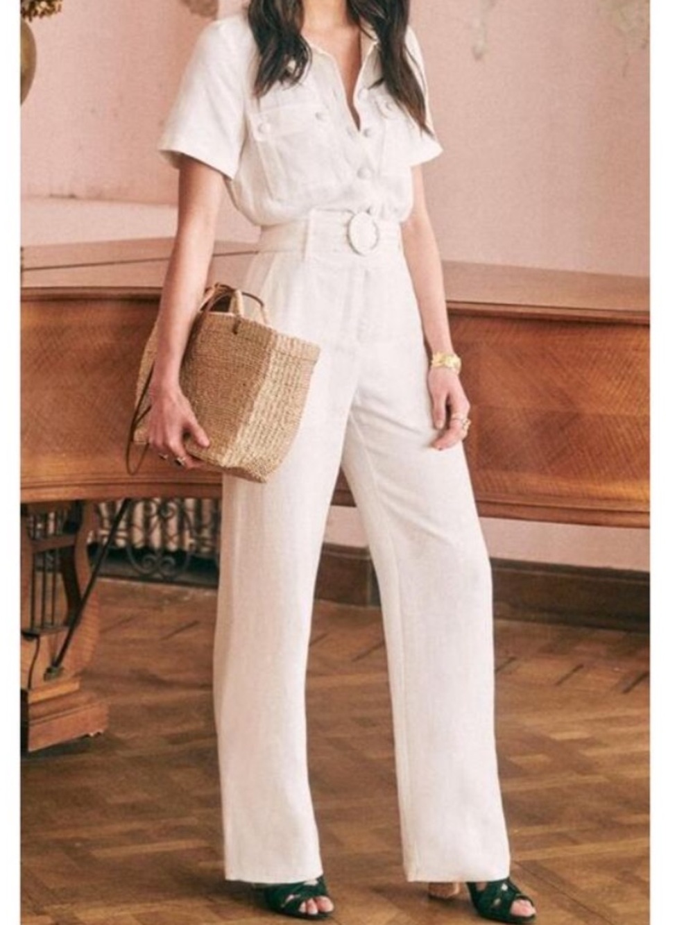 NWT Sezane manhattan High-Waist Belted White Jumpsuit size 34 = US2